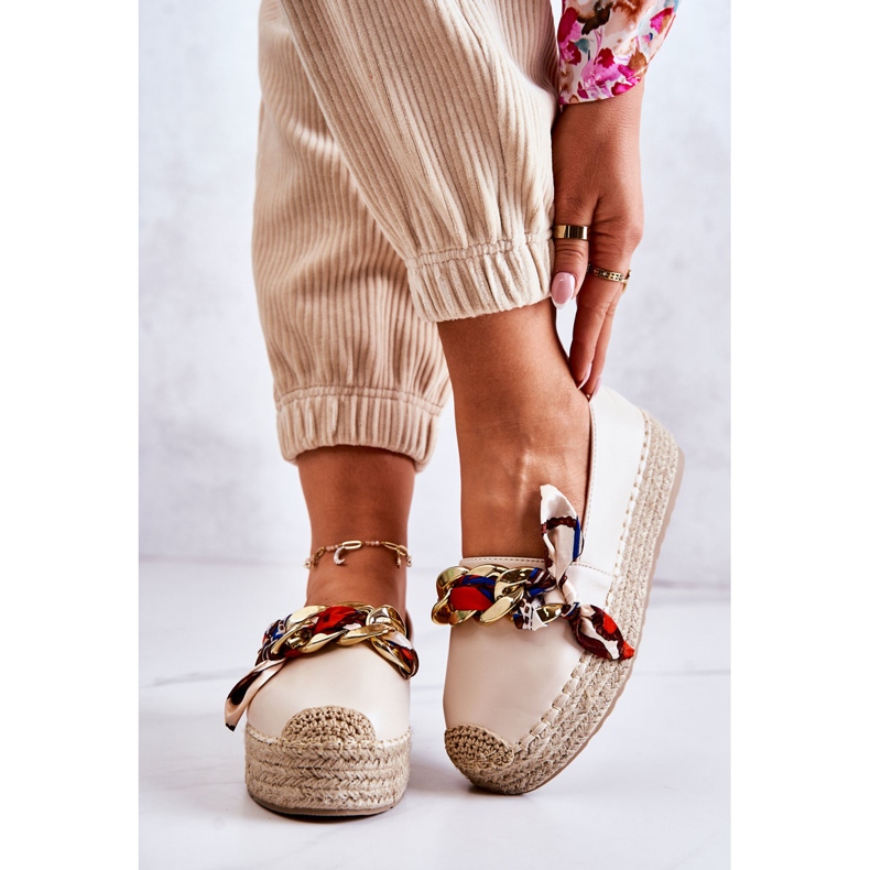 PS1 Naisten nahkaiset espadrillit ketjulla, vaalea beige 2