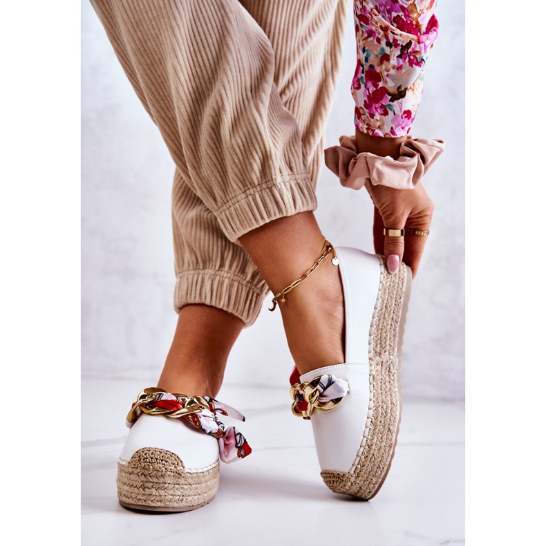 PS1 Naisten nahkaiset espadrillit ketjulla, valkoinen 2
