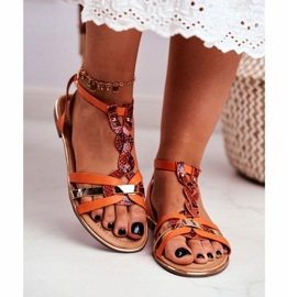 Naisten tyylikkäät sandaalit oranssi käärme ekosilattia 3