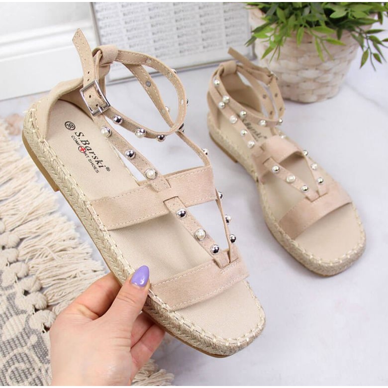 Sandaalit espadrillit beigeillä helmillä W S.Barski 1