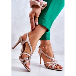 Nahkasandaalit korkokengät Laura Messi 2002 beige ja kulta 2