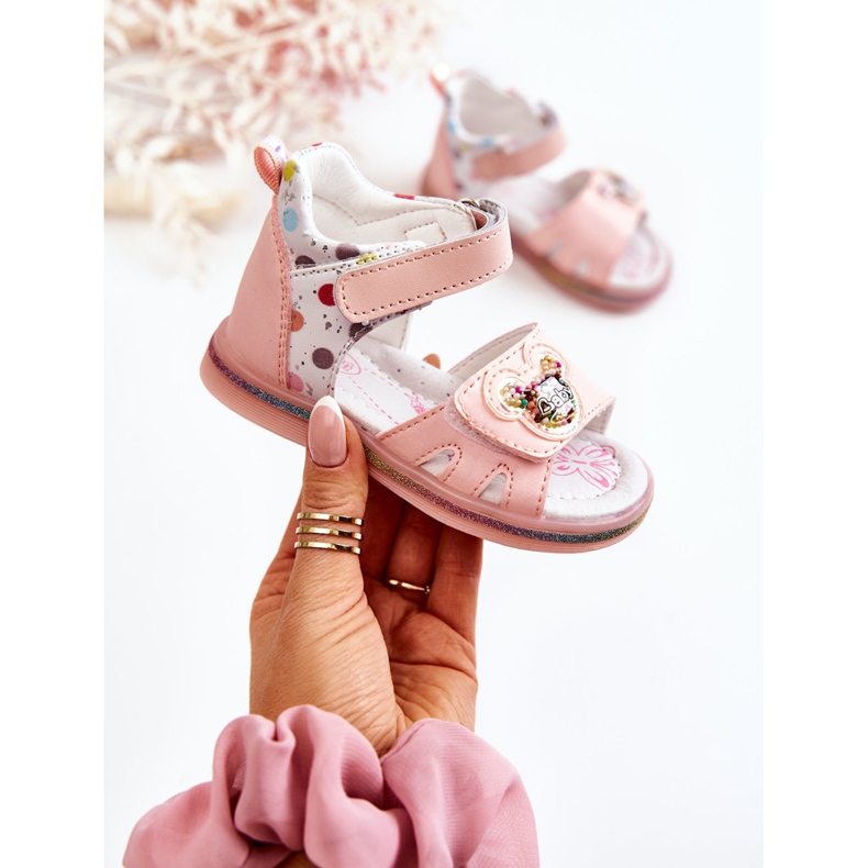 PJ2 Nahkaiset Lasten Pink Dotty sandaalit vaaleanpunainen 1
