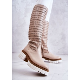 Harjakatkoiset nahkasaappaat beigellä Lativia vetoketjulla 2