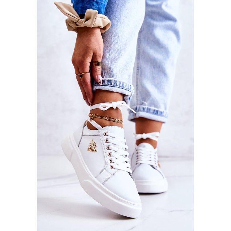 Vinceza Nahkaiset urheilukengät, joissa on valkoinen kaleriekoriste kultainen 1