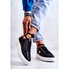 Vinceza Nahkaiset urheilukengät, joissa musta Calerie-koriste kultainen 2