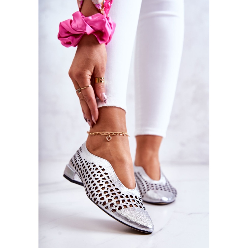 PA2 Tyylikkäät nahkaiset harjakattoiset kengät Ismena hopea 1