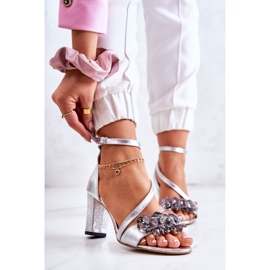 PA2 Naisten nahkasandaalit, hopeanväriset korkeakorkoiset 1