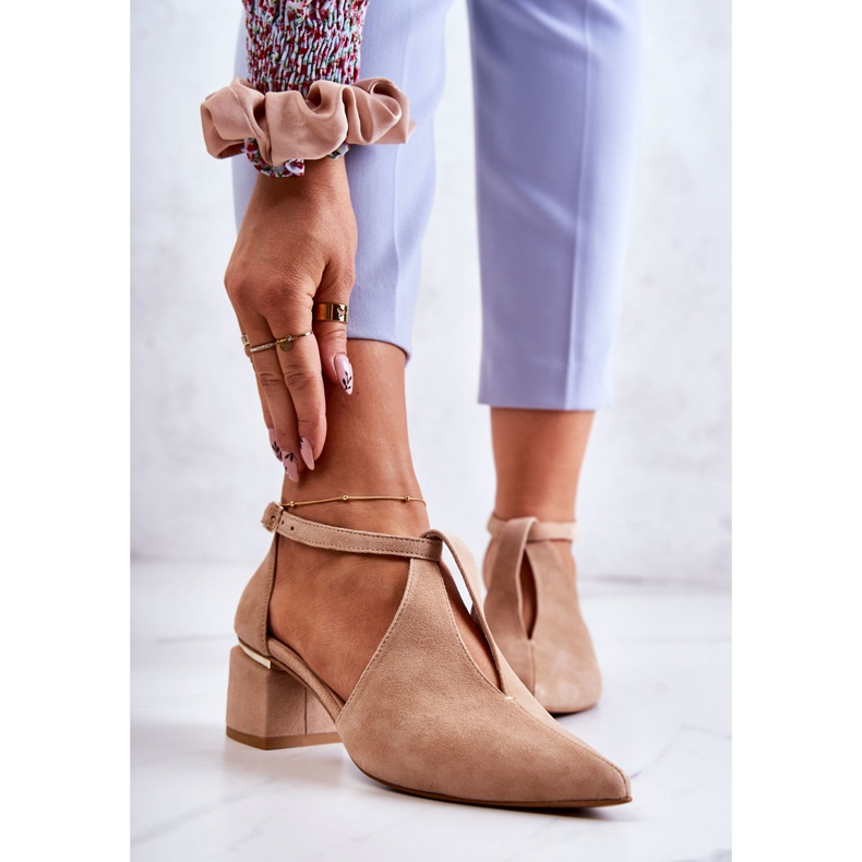 Suede Pumps On Heel Laura Messi 2309 Vaalea beige 1