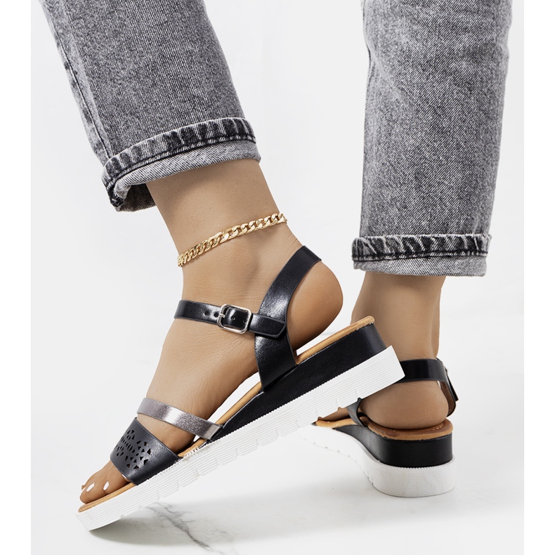 Naisten mustat Cubbine sandaalit hopea 1