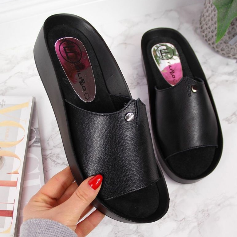 Nahkaiset alustatossut Filippo W PAW199A mustat 1