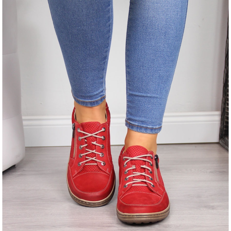 Naisten nahkakengät vetoketjulla, punainen Helios 357 1