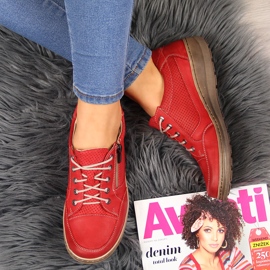 Naisten nahkakengät vetoketjulla, punainen Helios 357 2