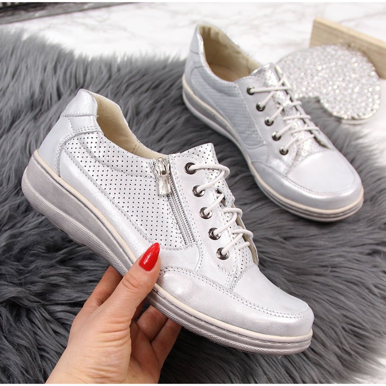 Naisten nahkakengät vetoketjulla, hopea Helios 357 2