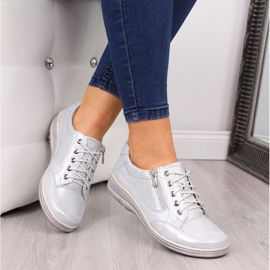 Naisten nahkakengät vetoketjulla, hopea Helios 357 1