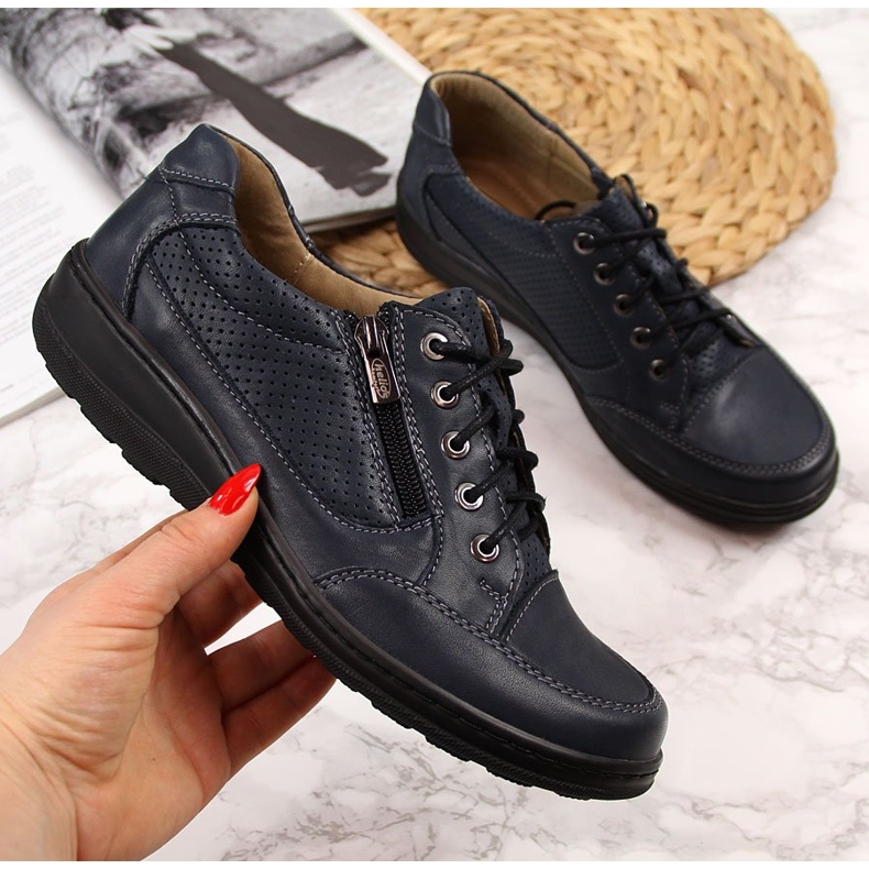 Naisten nahkakengät, joissa vetoketju laivastonsininen Helios 357 2