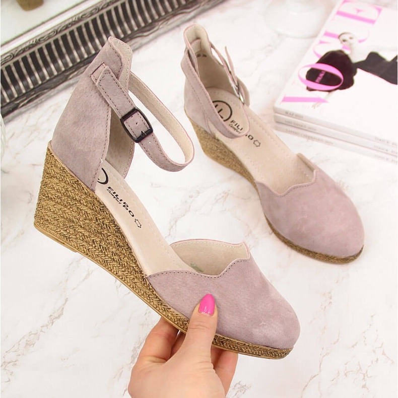 Nahkaiset naisten sandaalit kiilalla, likainen pinkki Filippo vaaleanpunainen 2