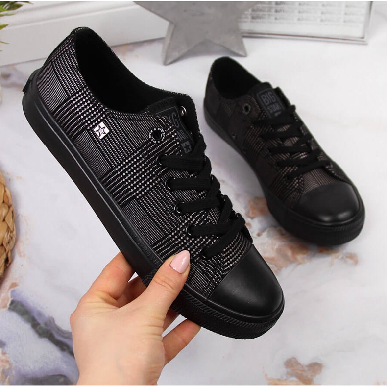 Black Big Star JJ274100 mustat, ruudulliset, tekstiilista matalavarttaiset tennarit 1