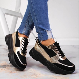 Naisten urheilukengät Potockin alustalla musta kultainen 1