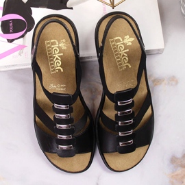 Mustat nahkaiset naisten roomalaiset kengät Rieker 64580 8