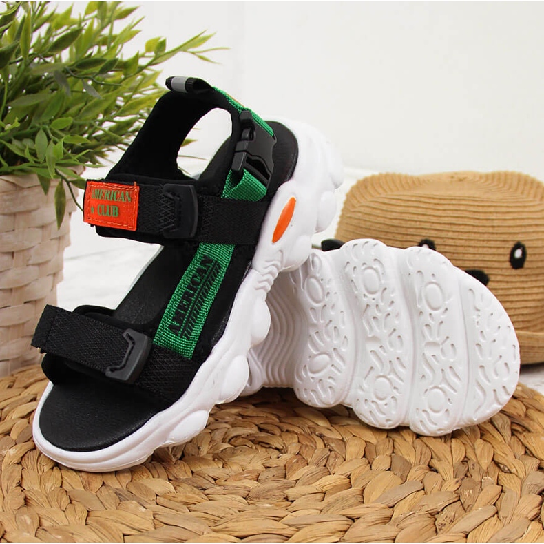 Black American Club poikien sandaalit tarranauhalla musta vihreä 2