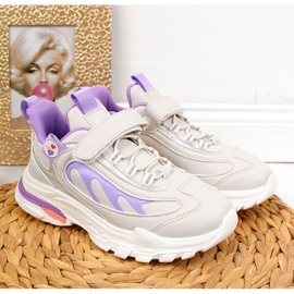 Tyttöjen urheilukengät tarranauhalla harmaa-violetti American Club valkoinen 2