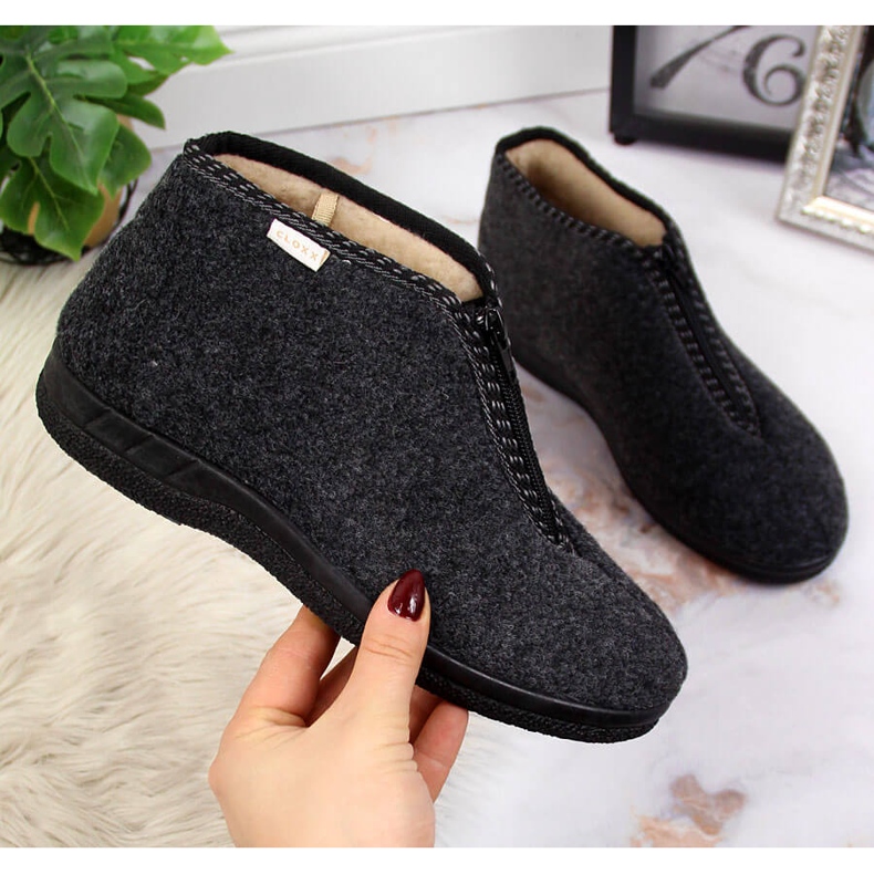 Naisten kotitossut, eristetyt vetoketjulla, harmaa Cloxx 2