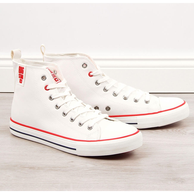 Miesten valkoiset ekologiset nahkaiset korkeat tennarit Big Star JJ174071 valkoinen 1