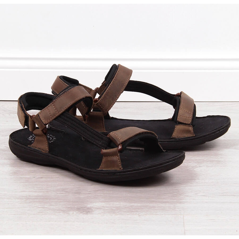 Miesten nahkaiset sandaalit tarranauhalla ruskea Łukbut 990 1