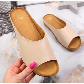 Naisten kermanväriset nahkatossut Łukbut 1434 monivärinen 1