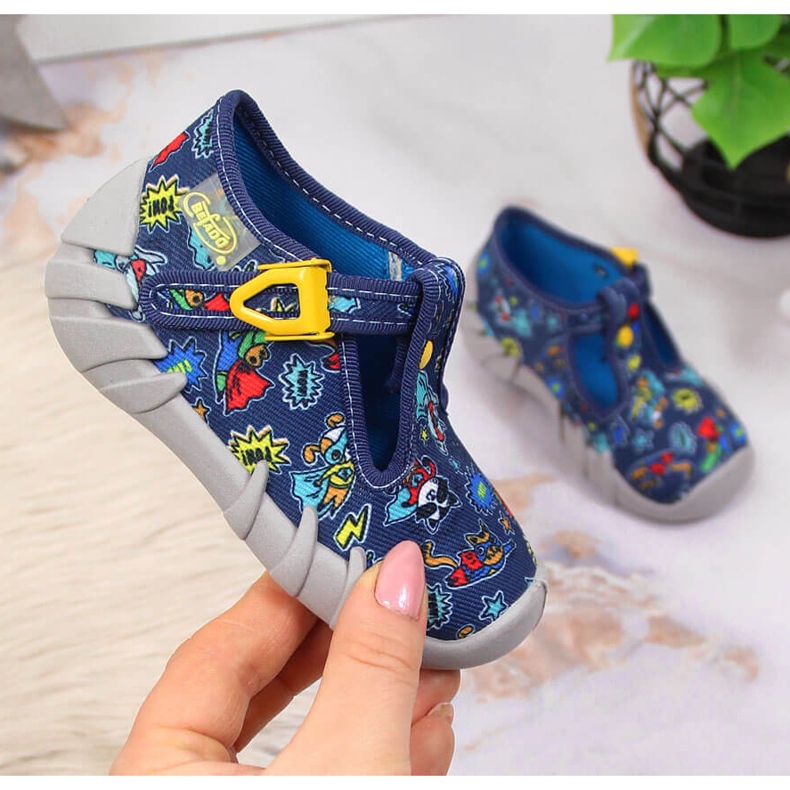 Poikien tossut päiväkotiin, tummansininen ja harmaa Befado laivastonsininen 1