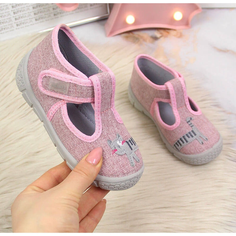 Tyttöjen tarranauhatossut vaaleanpunaisella Befado-kissalla vaaleanpunainen 1