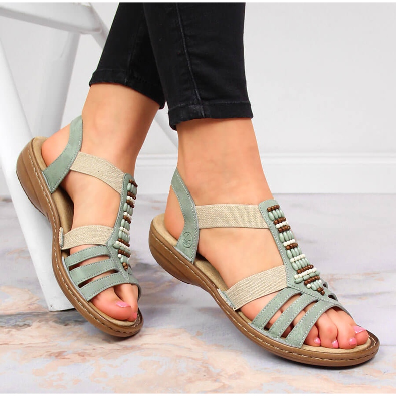 Vihreät Rieker 60851-52 naisten sandaalit kuminauhalla 1