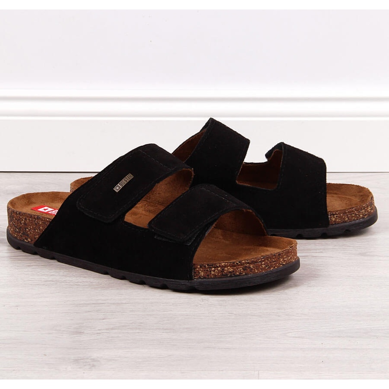 Miesten nahkaiset tossut tarranauhalla, musta Big Star JJ176001 1