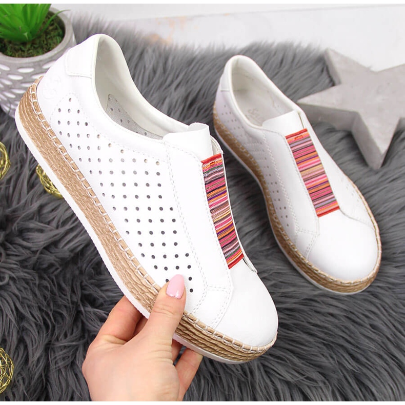 Naisten nahkakengät, slip-on valkoinen Rieker L7821-80 1