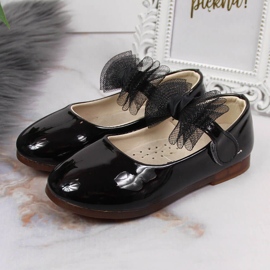 Tyttöjen balerinat tarranauhalla ja rusetilla, musta Vinceza 2