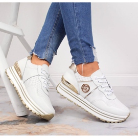 Naisten nahkaiset lenkkarit valkoisella Filippo-tasolla valkoinen 1