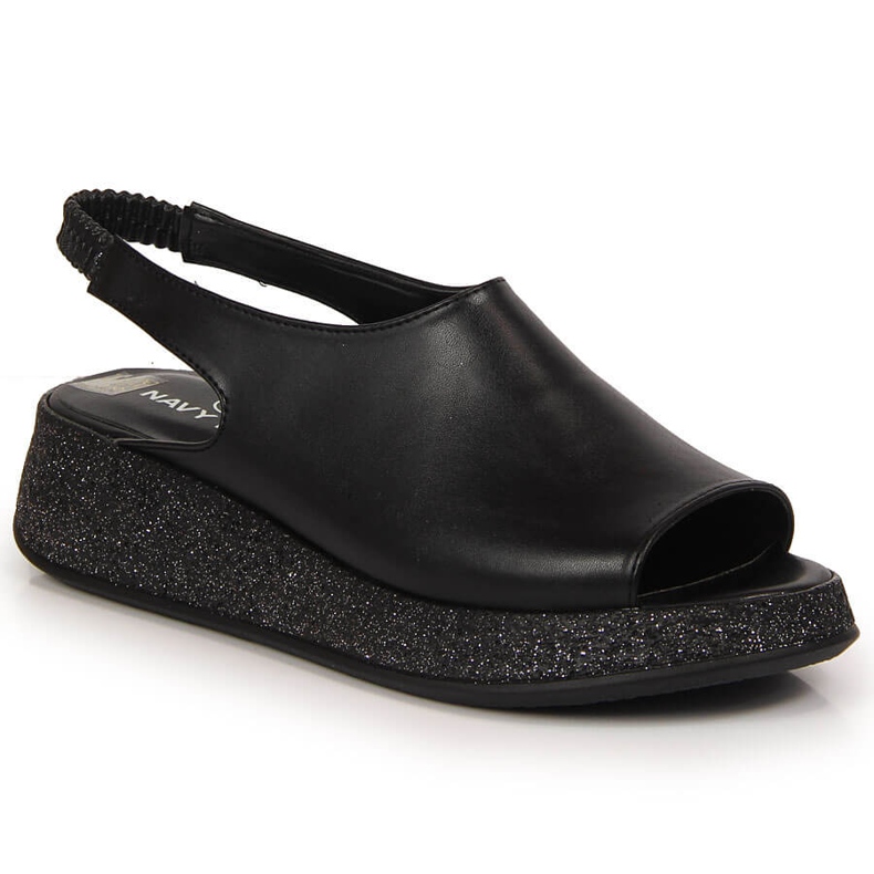 Naisten mustat sandaalit Navy Dot -alustalla 2