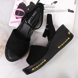 Naisten mustat Vinceza-sandaalit kiilakorolla 2