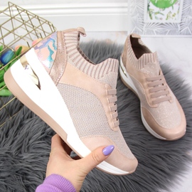 Naisten brogues kiilakorkokengissä puuterivaaleanpunaisessa Artikerissa vaaleanpunainen 1