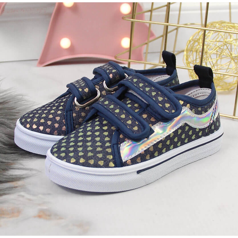 Tyttöjen tennarit, joissa tarranauha, tummansiniset sydämet Atletico sininen 2