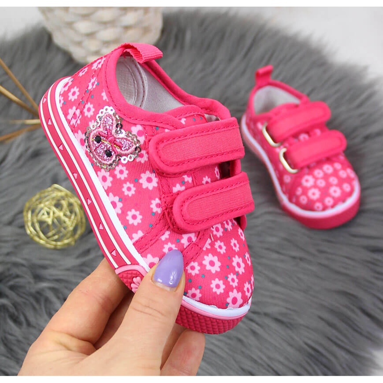 Tyttöjen Atleticon vaaleanpunaiset tarranauhalliset lenkkarit kukilla vaaleanpunainen 1