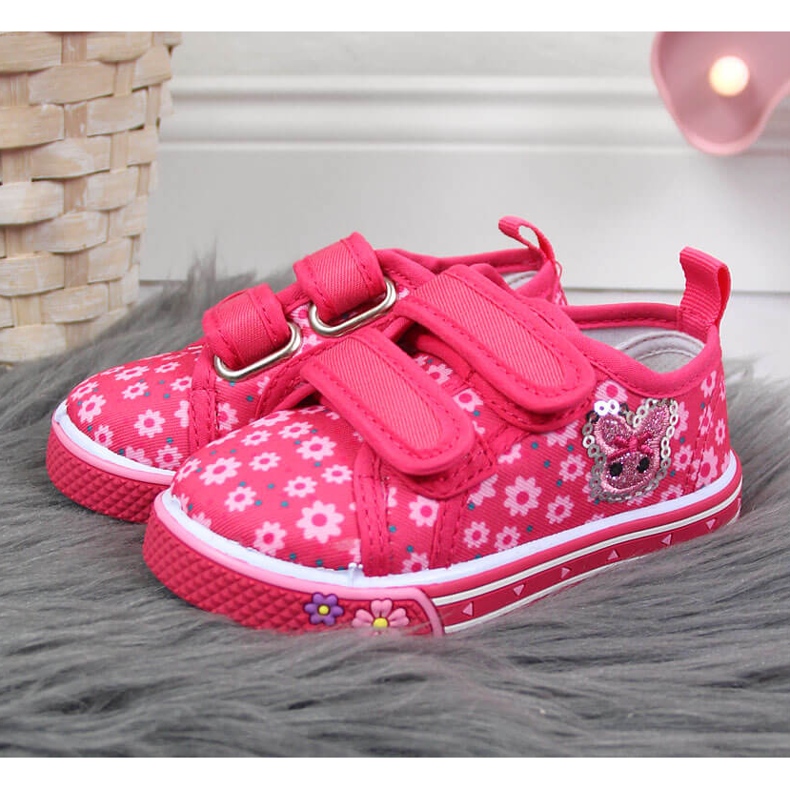 Tyttöjen Atleticon vaaleanpunaiset tarranauhalliset lenkkarit kukilla vaaleanpunainen 2