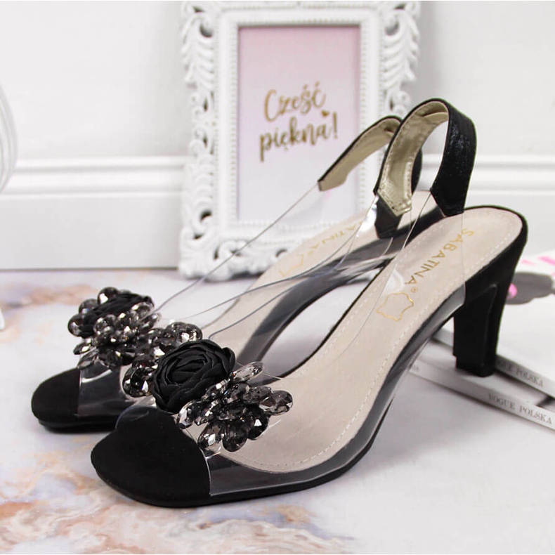 Naisten läpinäkyvät sandaalit mustilla Sabatina-kivillä musta 2