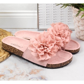 Naisten vaaleanpunaiset tossut kukilla eVento vaaleanpunainen 2