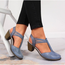 Naisten nahkaiset sandaalit, joissa joustava Rieker 40988-12 sininen 1