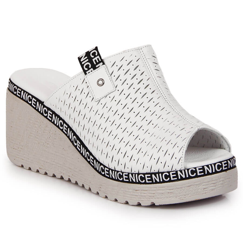 Naisten nahkaiset tossut kiilavalkoisella Artikerilla valkoinen 1