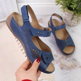 Helios 266 tummansiniset naisten nahkasandaalit tarranauhalla laivastonsininen 1