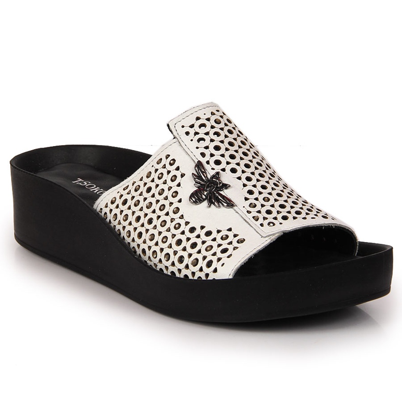 Naisten valkoiset harjakattoiset nahkatossut T.Sokolski 2