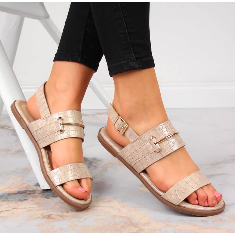 Naisten beige-sandaalit lakattu kroko T.Sokolski 1