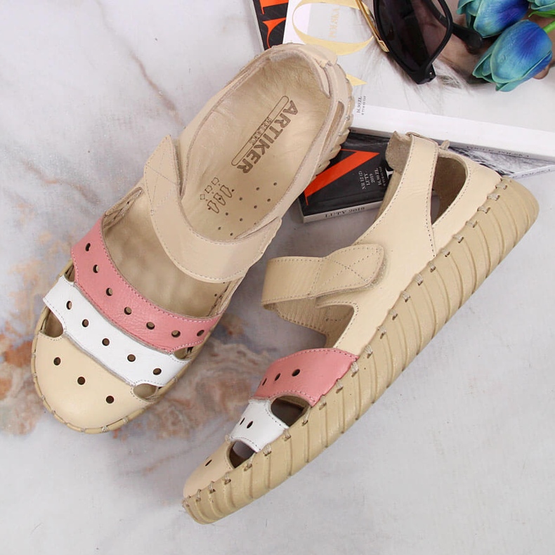 Naisten nahkasandaalit, joissa harjakattoinen Artiker beige 2